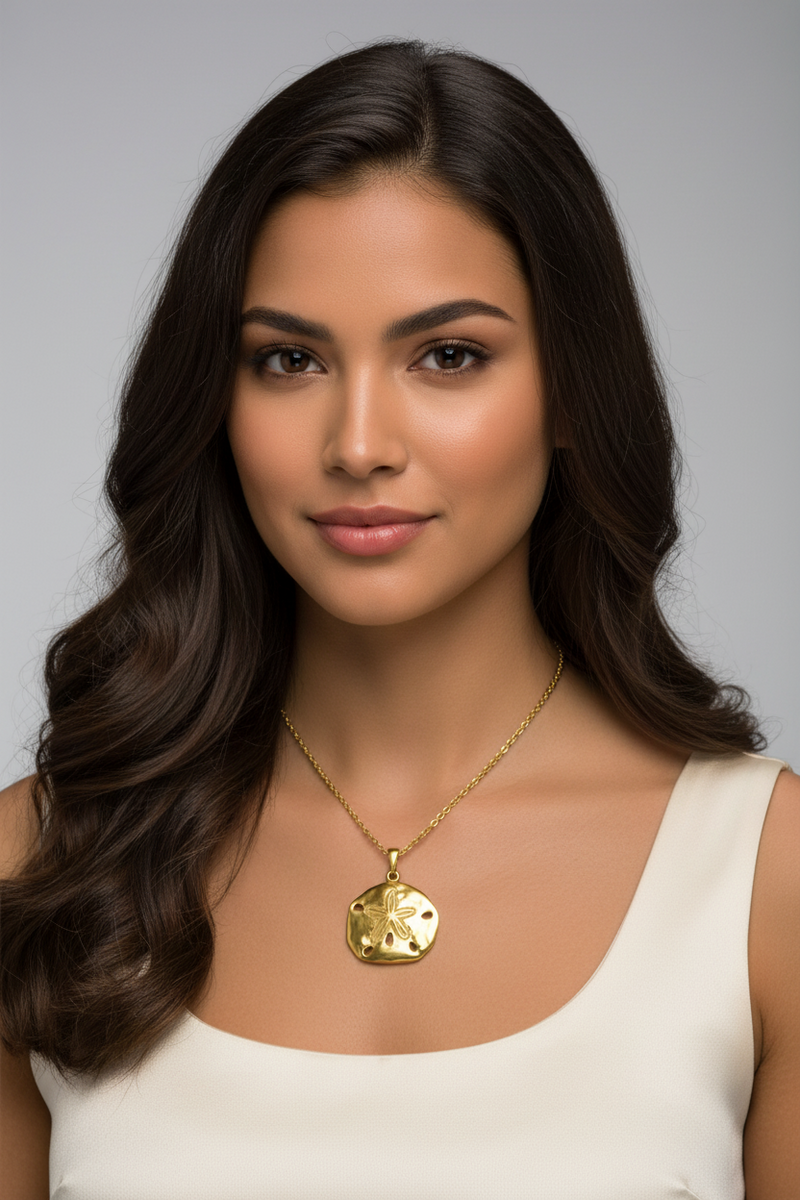 Sterling Silver Sand Dollar Pendant with 1 Micron 18K Yellow Gold Plating