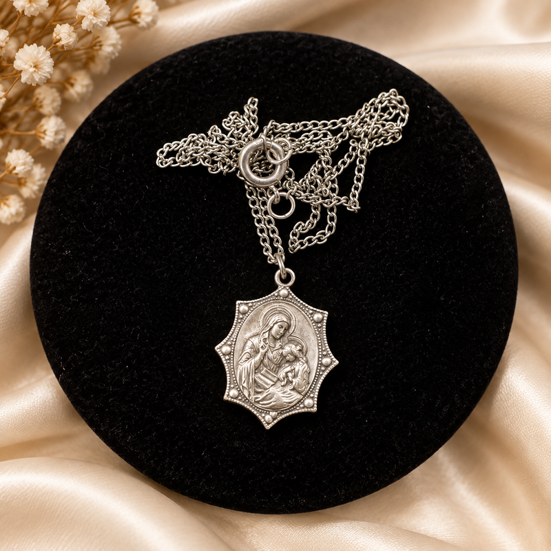 Sterling Silver St. Ann Pendant Necklace – 18 Inch Chain