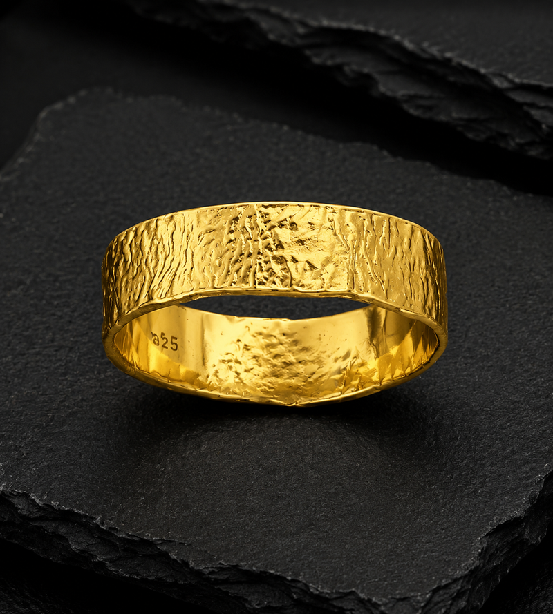 18K Gold Plated Sterling Silver Textured Band Ring