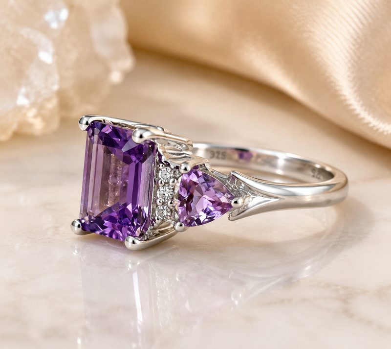 Sterling Silver Amethyst Ring – Size 6¼