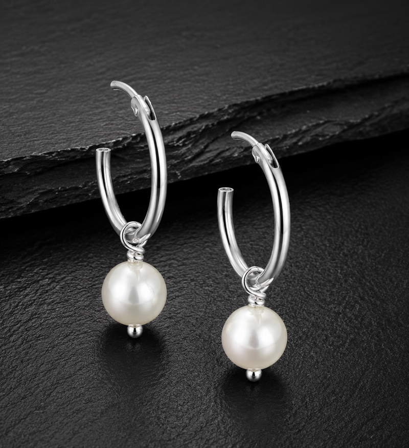Sterling Silver Freshwater Pearl Hoop Earrings – Elegant Drop Design