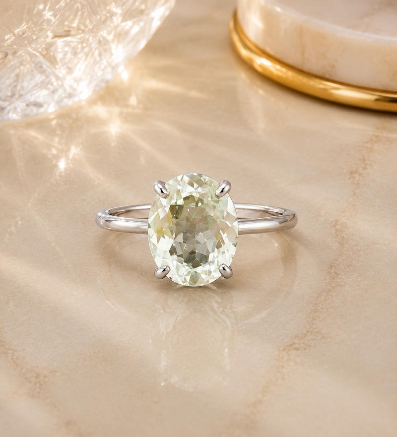 Sterling Silver Oval Prestolite Solitaire Ring – Size 11¼