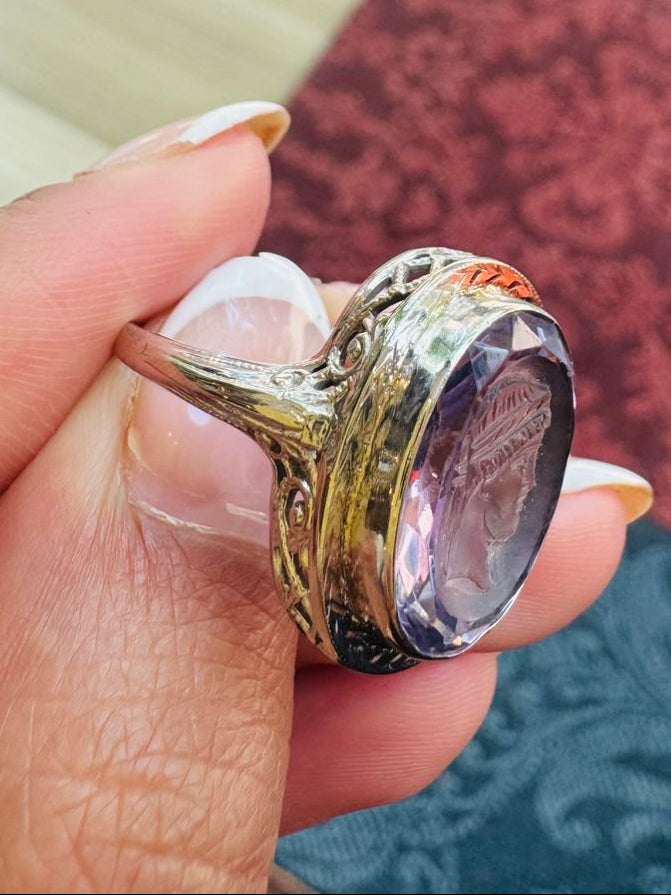 14K Deco amethyst cameo ring