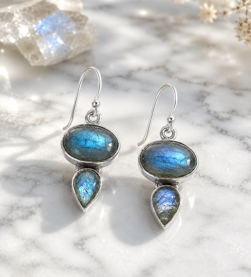 Sterling Silver Labradorite Hook Drop Earrings