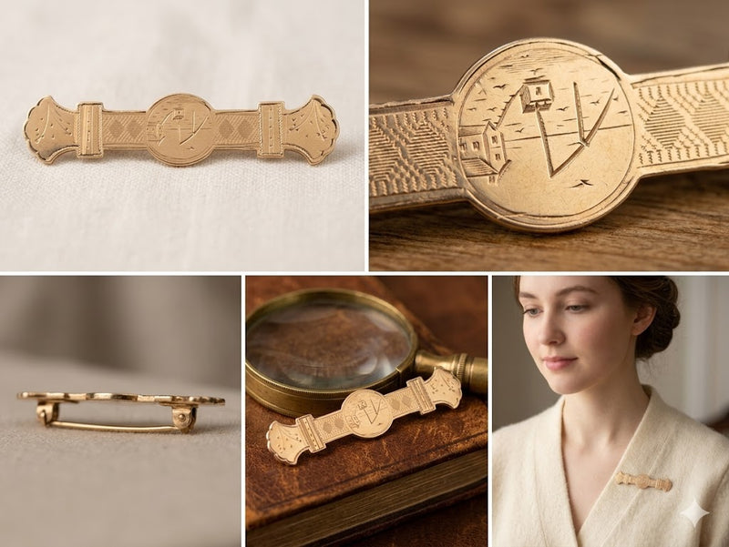Victorian Gold Filled Etched Bar Pin Brooch