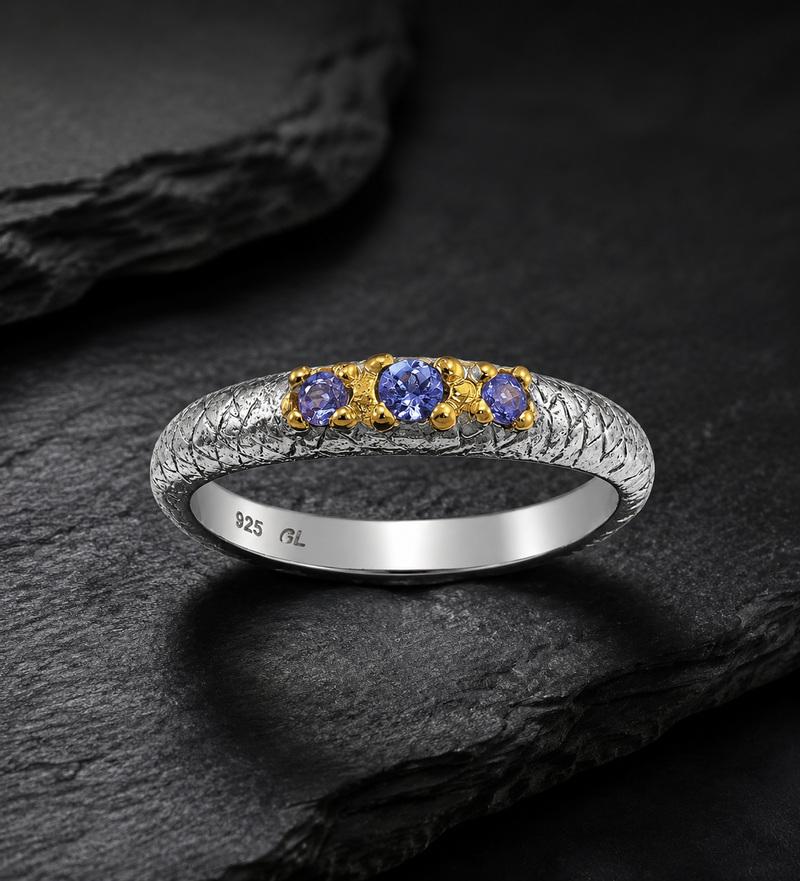 Sterling Silver Tanzanite Ring with Gold & Rhodium Finish