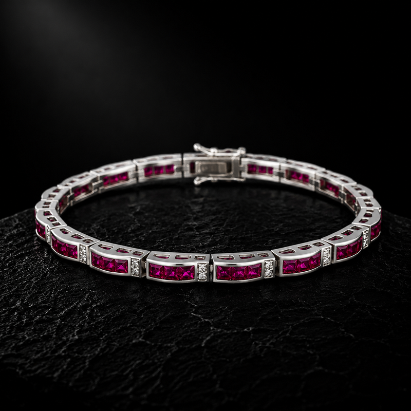 Ruby Elegance Bracelet – 14K White Gold