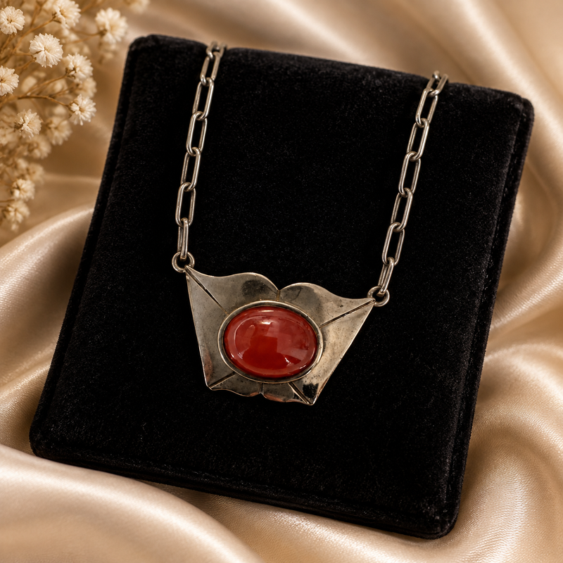 Art Deco sterling silver and amber necklaces 18” long