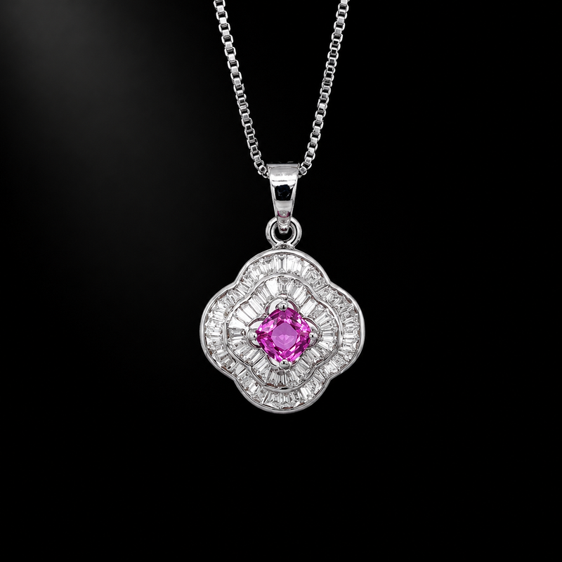 Pink Sapphire Radiance Pendant – 18K White Gold