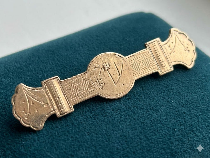 Victorian Gold Filled Etched Bar Pin Brooch