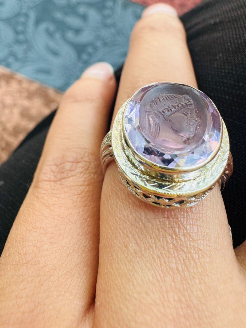 14K Deco amethyst cameo ring