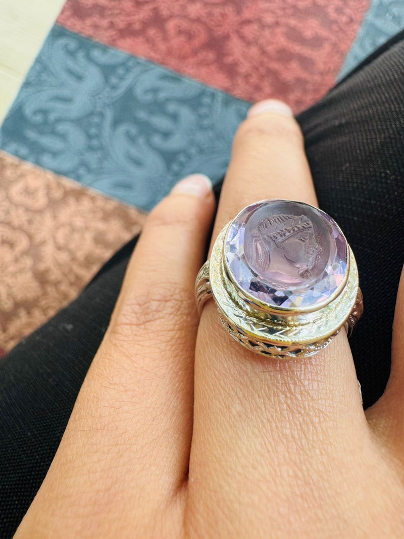 14K Deco amethyst cameo ring