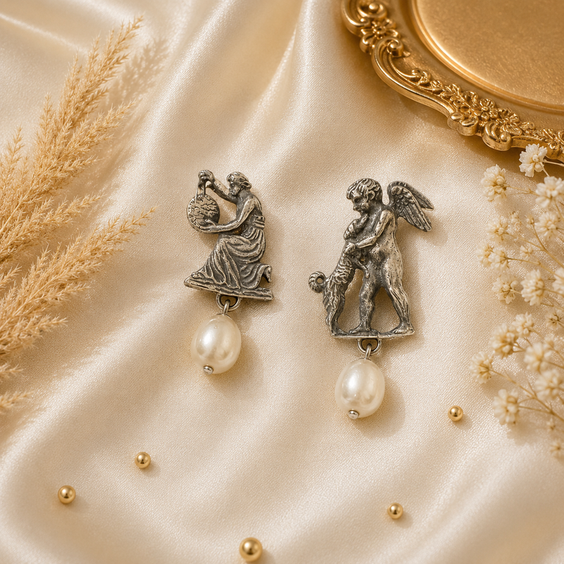 Sterling Silver Pearl Drop Figural Earrings