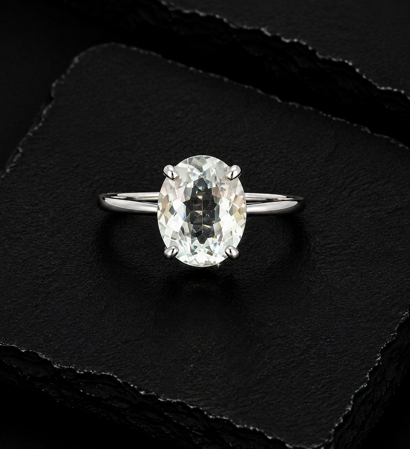 Sterling Silver Oval Prestolite Solitaire Ring – Size 11¼