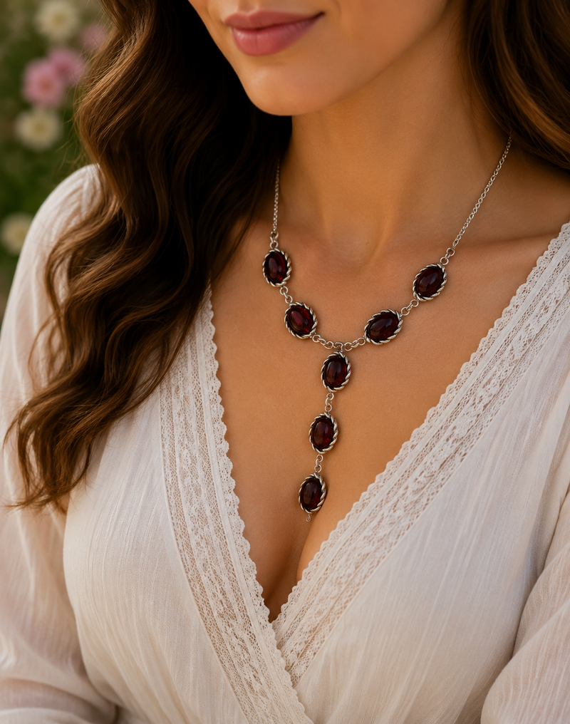 SS Amber Oval Necklace – Elegant Silver with Amber Stones