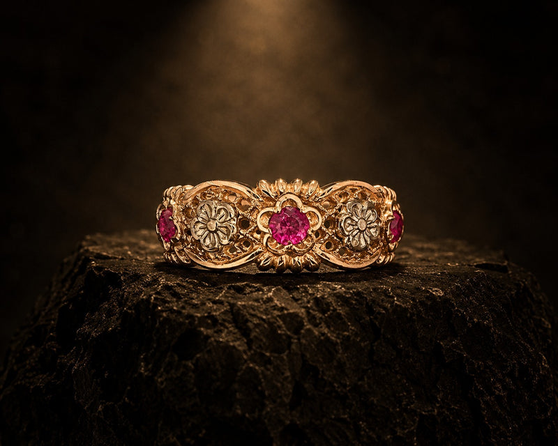 14K Rose Gold Ruby Band