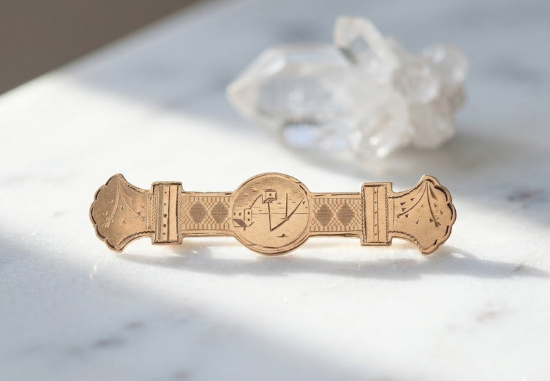 Victorian Gold Filled Etched Bar Pin Brooch
