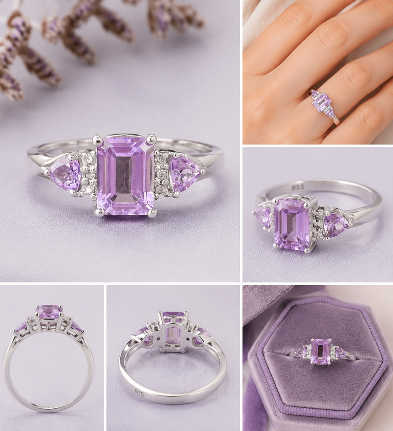 Sterling Silver Amethyst Ring – Size 6¼
