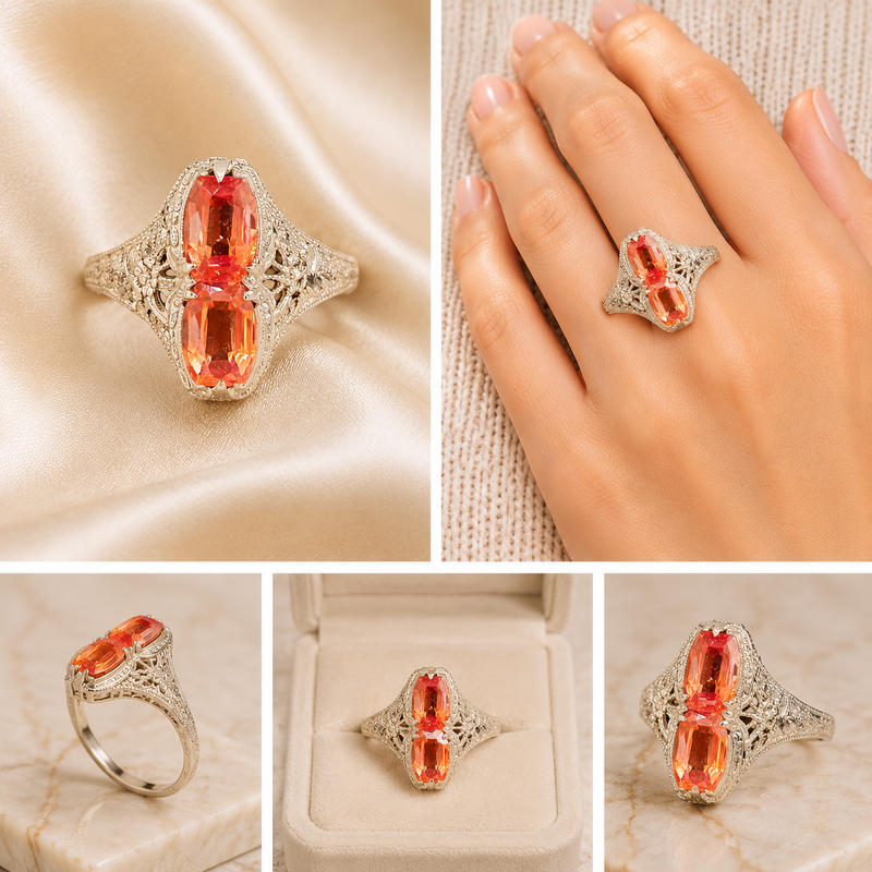 14K Gold Art Deco Fire Opal Filigree Ring – Size 5¾