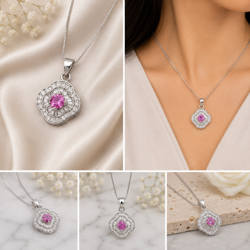 Pink Sapphire Radiance Pendant – 18K White Gold