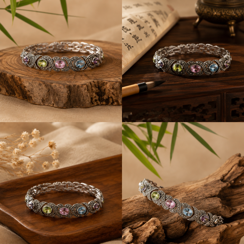 Sterling Silver Multi-Color Gemstone Bracelet