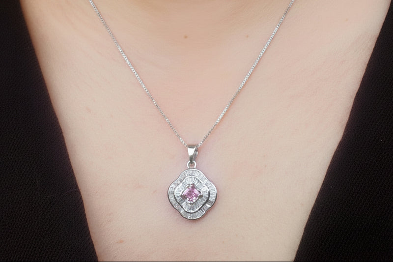 Pink Sapphire Radiance Pendant – 18K White Gold