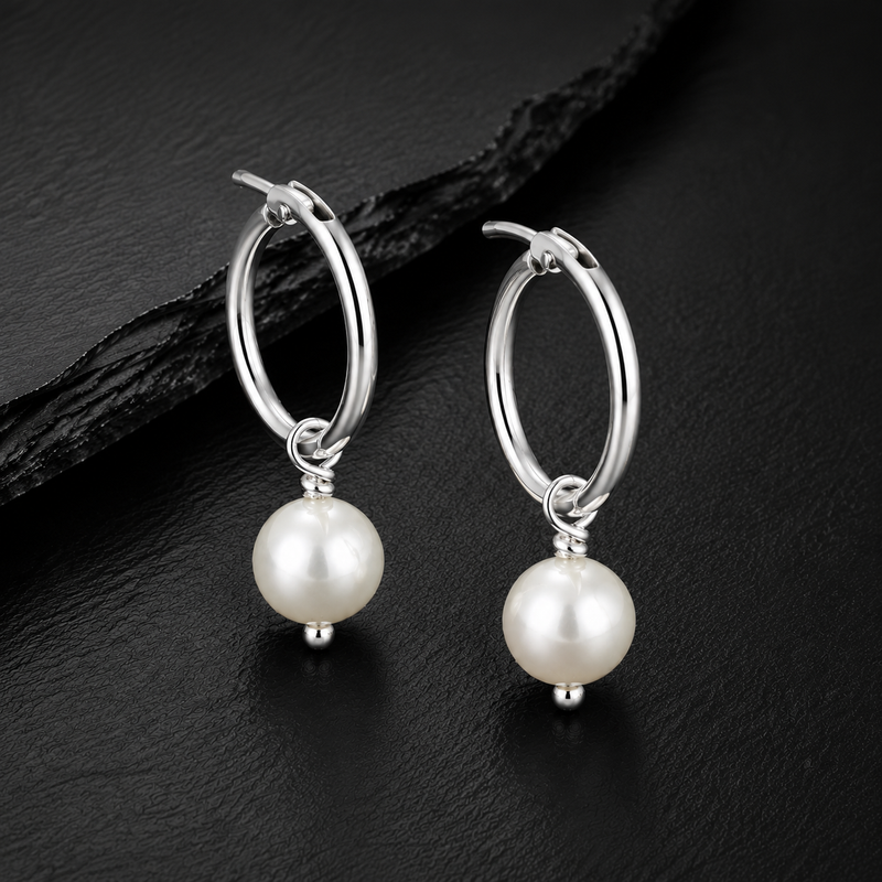 Sterling Silver Freshwater Pearl Hoop Earrings – Elegant Drop Design