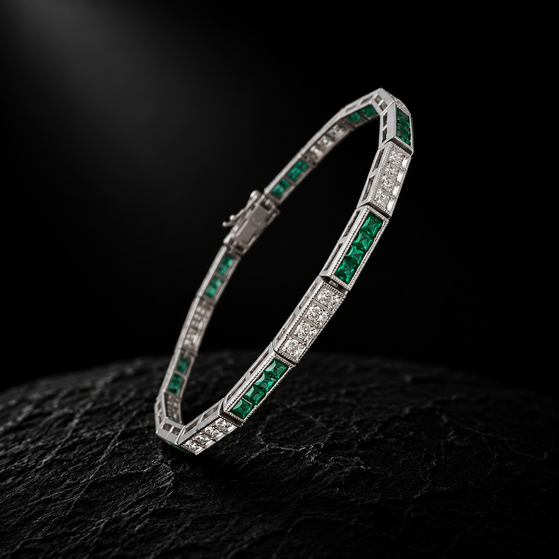Emerald Elegance Bracelet – 14K White Gold