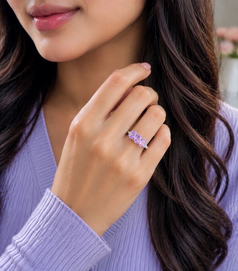 SS 3-Stone Amethyst Ring