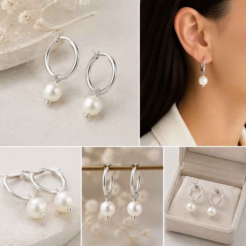 Sterling Silver Freshwater Pearl Hoop Earrings – Elegant Drop Design