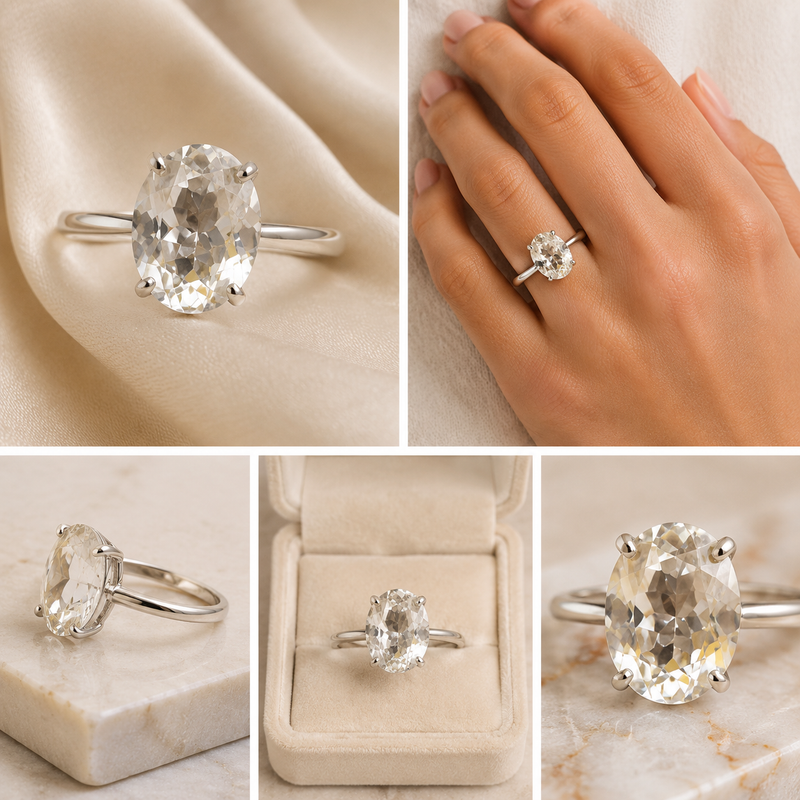 Sterling Silver Oval Prestolite Solitaire Ring – Size 11¼