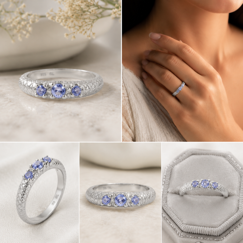Sterling Silver Tanzanite Ring with Gold & Rhodium Finish
