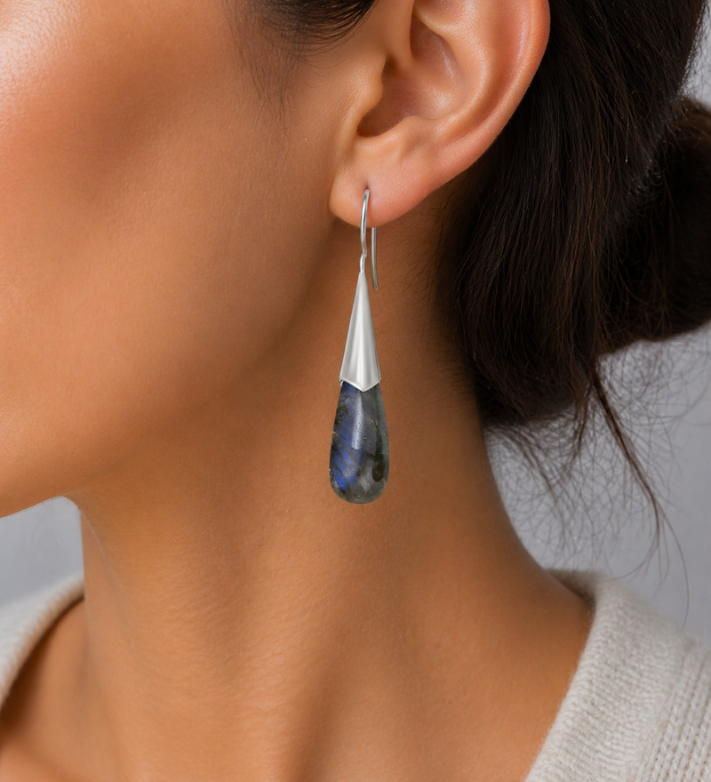 Sterling Silver Hook Earrings with Various Gemstones