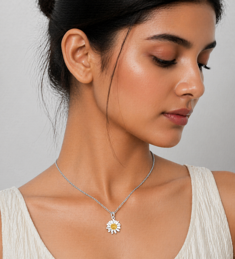 Sterling Silver Flower Pendant with Pollen Plated in 14K or 18K Yellow Gold