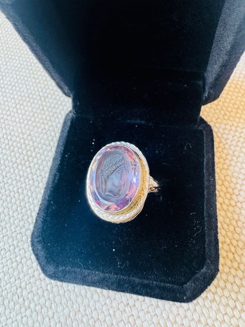 14K Deco amethyst cameo ring