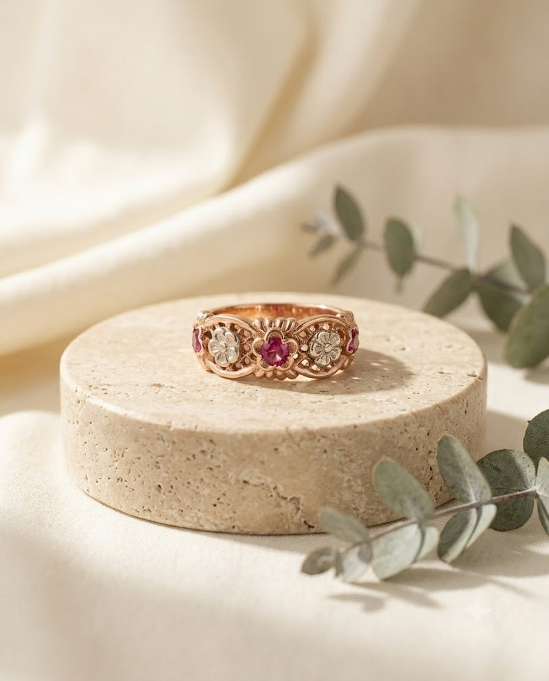 14K Rose Gold Ruby Band