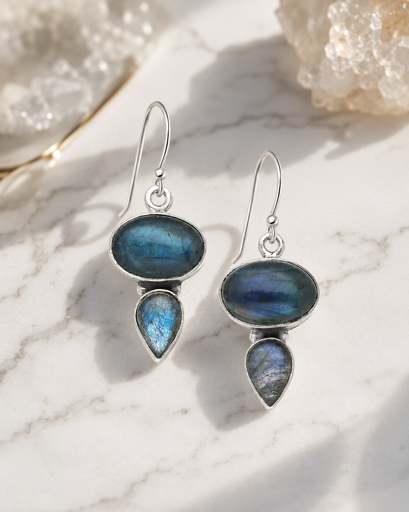 Sterling Silver Labradorite Hook Drop Earrings