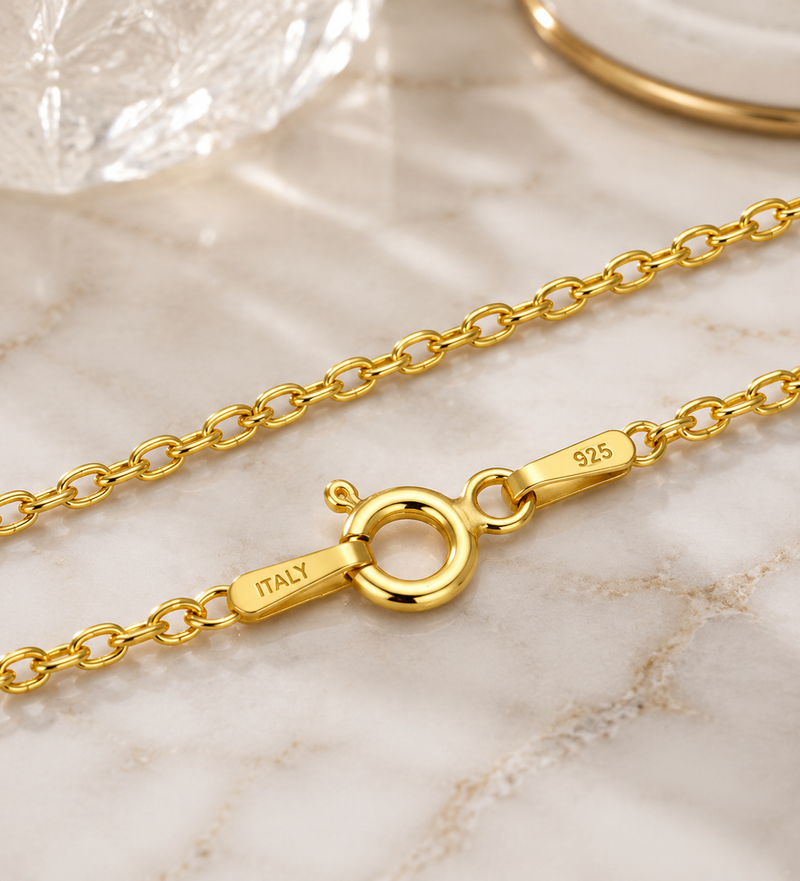 Italian 18K Gold Plated Sterling Silver Cable Chain