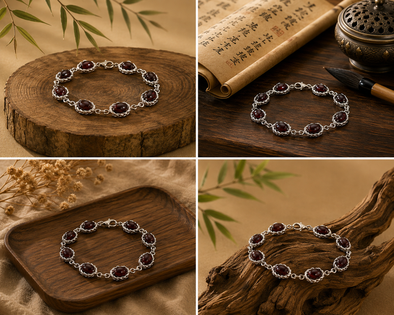 Sterling silver Amber Oval Bracelet – Elegant Silver with Amber Stones 8 “