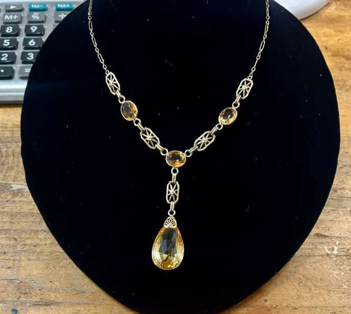 14K 1920's Citrine Necklace