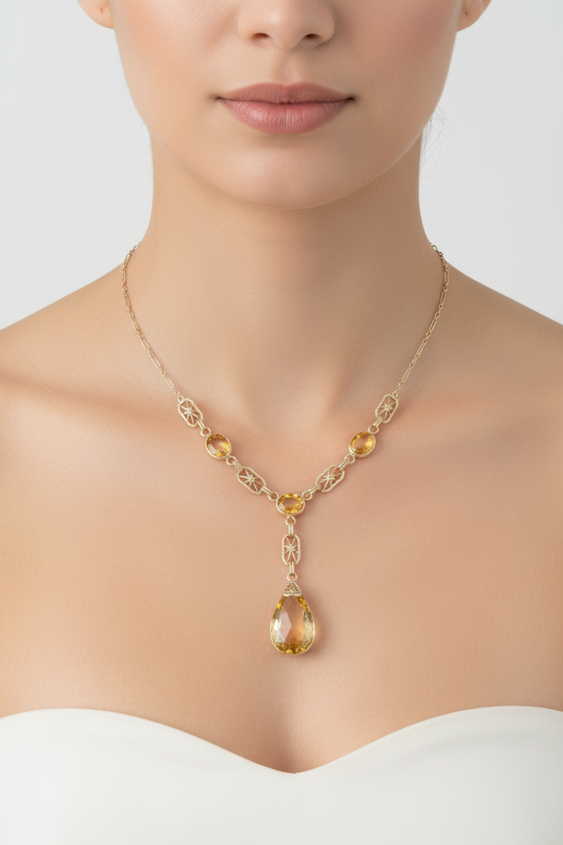 14K 1920's Citrine Necklace