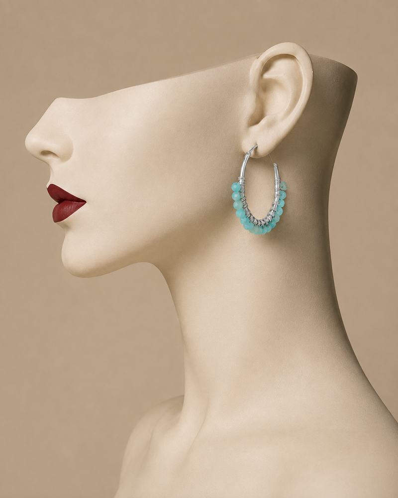 Sterling Silver Gemstone Bead Hoop Earrings