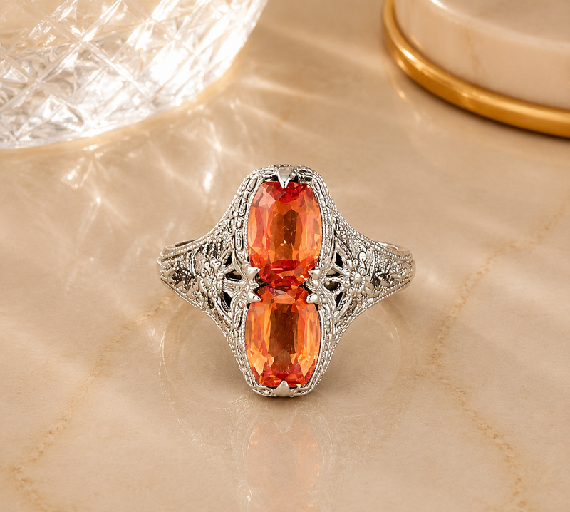 14K Gold Art Deco Fire Opal Filigree Ring – Size 5¾