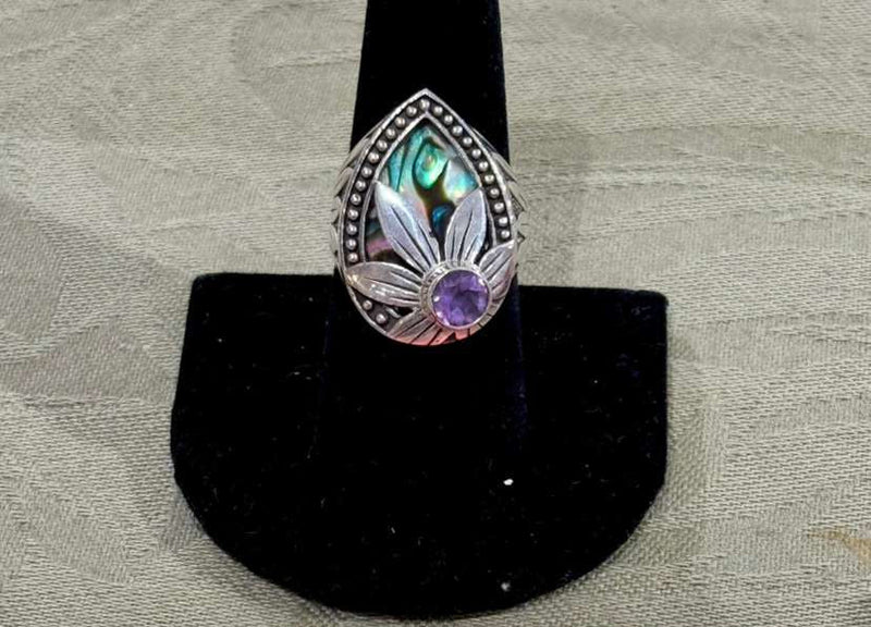 SS Flower Purple Amethyst Stone & Alab Ring