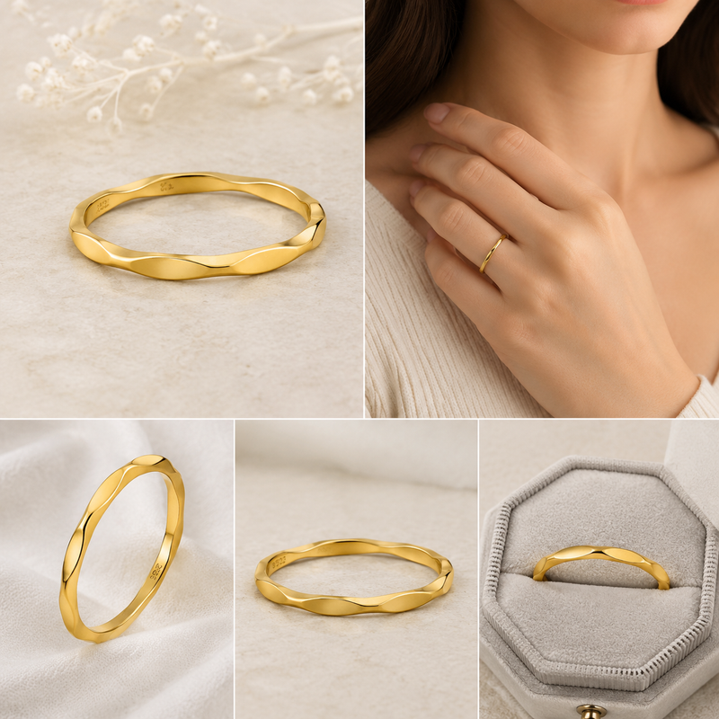 Minimal Wave Band Ring – 18K Gold Plated Sterling Silver