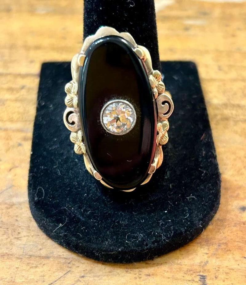 10k Onyx and White sapphire ring 1940's