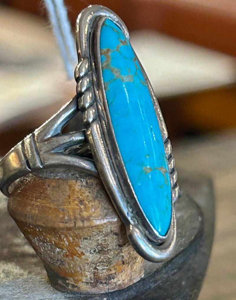 Sterling Silver Vintage Turquoise Ring Size 9 1/2 (Hallmarked)