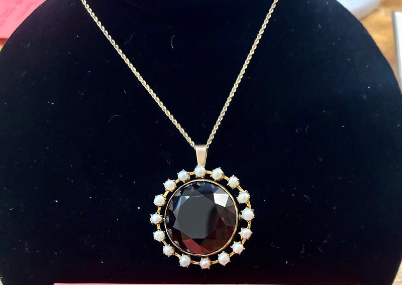 14K Citrine and pearl necklace 1900's
