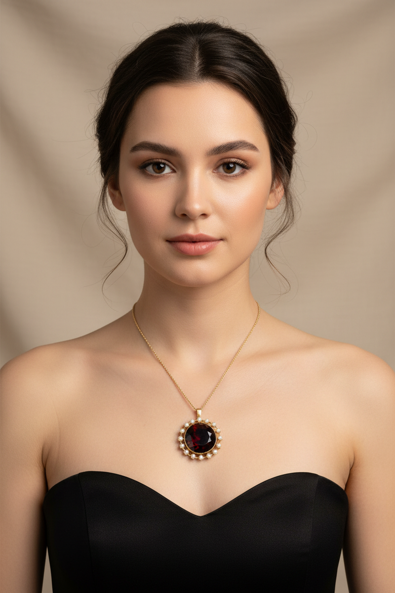 14K Citrine and pearl necklace 1900's