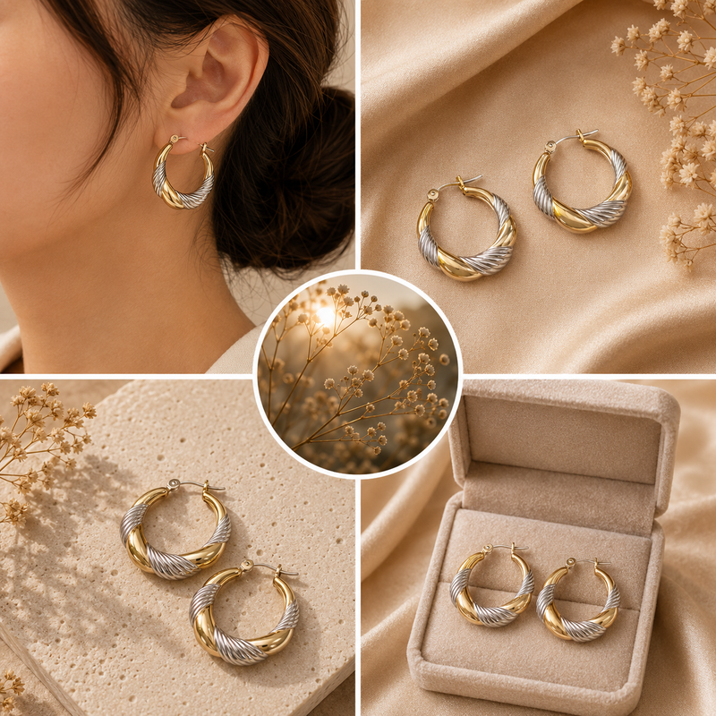 14K Tri-Color Gold Hoop Earrings